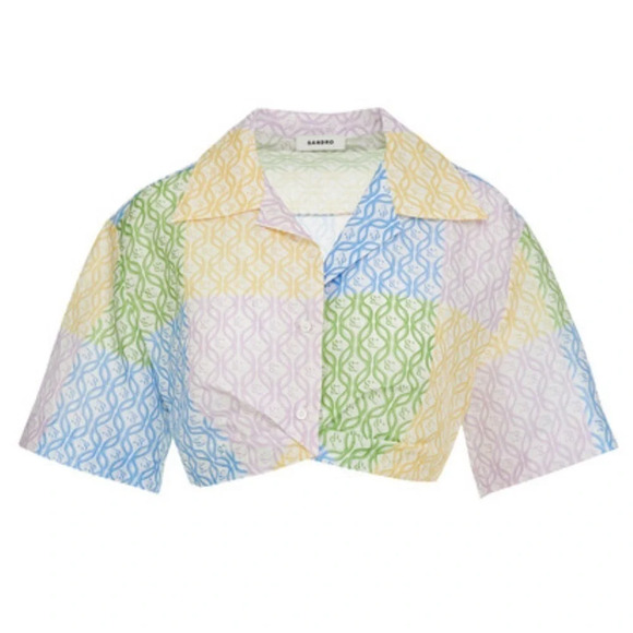 Sandro Tops - Sandro linen blend crop patched top size 2 in excellent condition